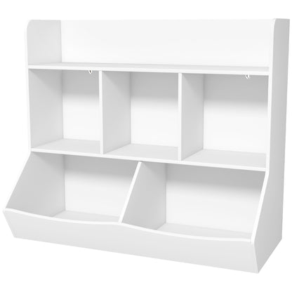 Qaba Kids Toy Shelf, 3 Tier Kids Bookcase with 5 Compartment, Anti-Tip Device, Toy Organizer for Nursery, Living Room, Playroom, Classroom, White