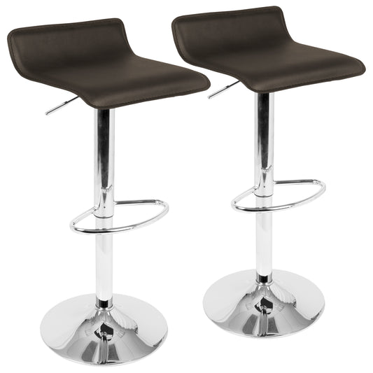 Ale Contemporary Adjustable Barstool in Brown PU Leather by LumiSource - Set of 2