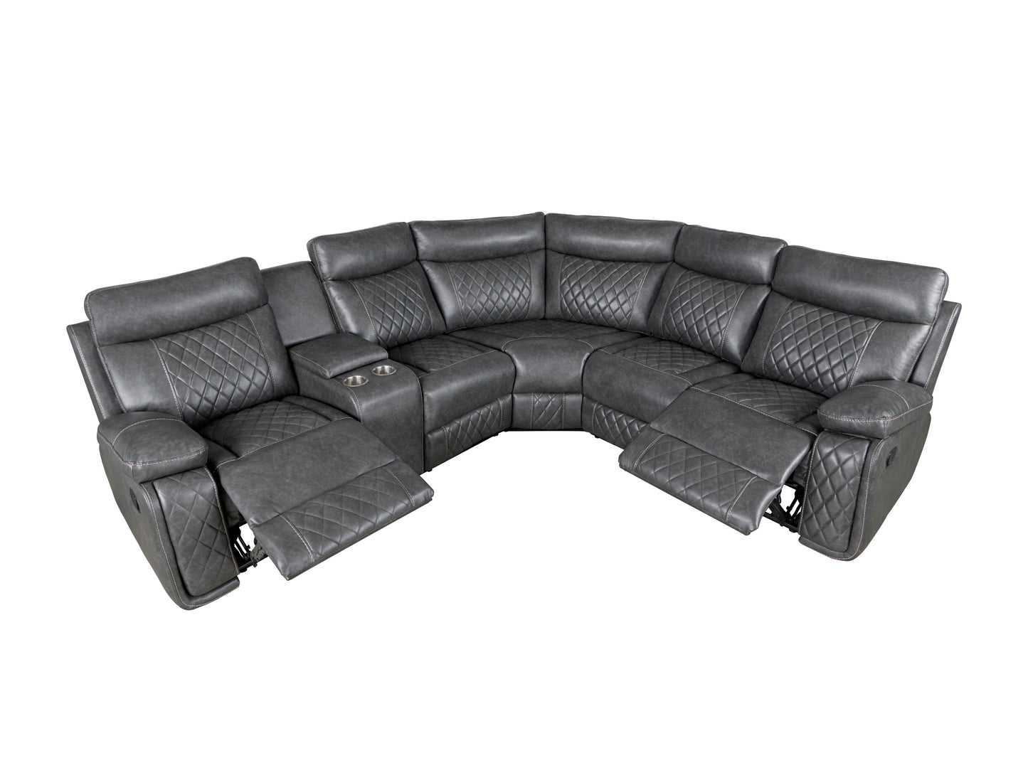 Home Theater Seating Manual Recliner with Cup Holder, Hide-Away Storage PU Reclining Sofa for Living Room, Home Theater, Gray