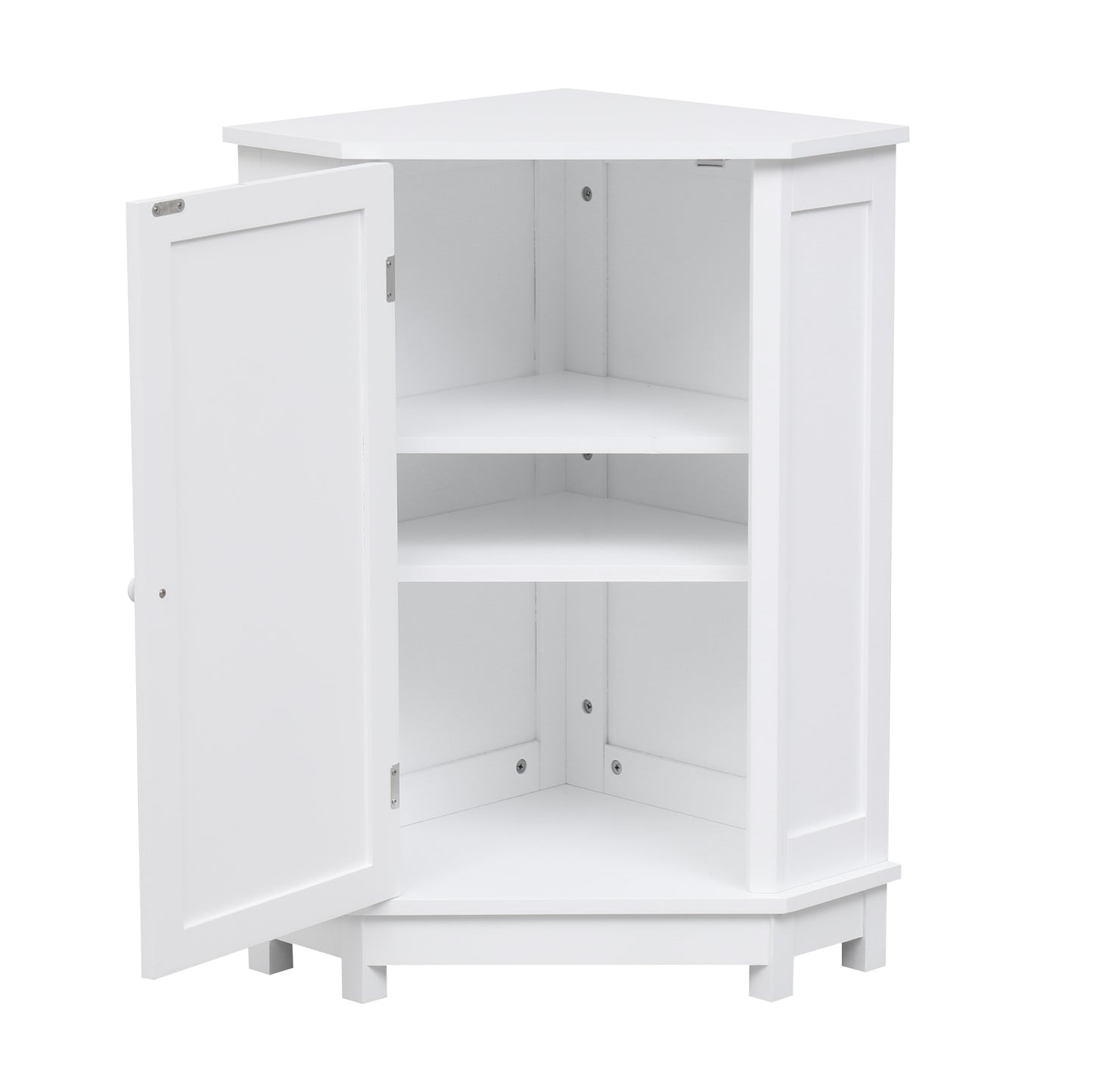 White Bathroom Cabinet Triangle Corner Storage Cabinet with Adjustable Shelf Modern Style MDF Board (Old SKU:WF291477AAK)