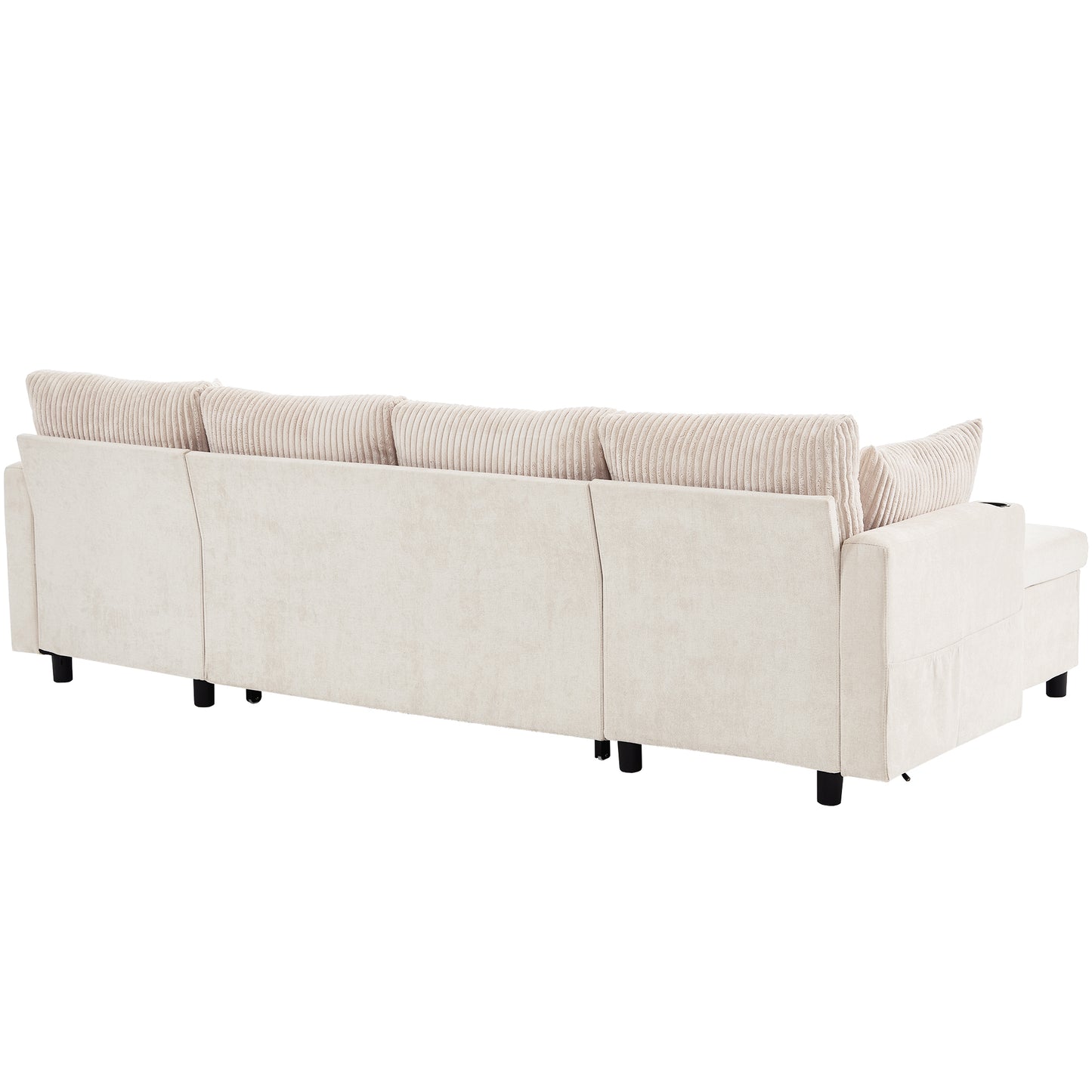 111.8" Sectional Sofa Pull-out Sofa Bed Versatile Sofa Sleeper with Large Storage Space, Two USB Ports and Two Cup Holders for Living Room, Beige