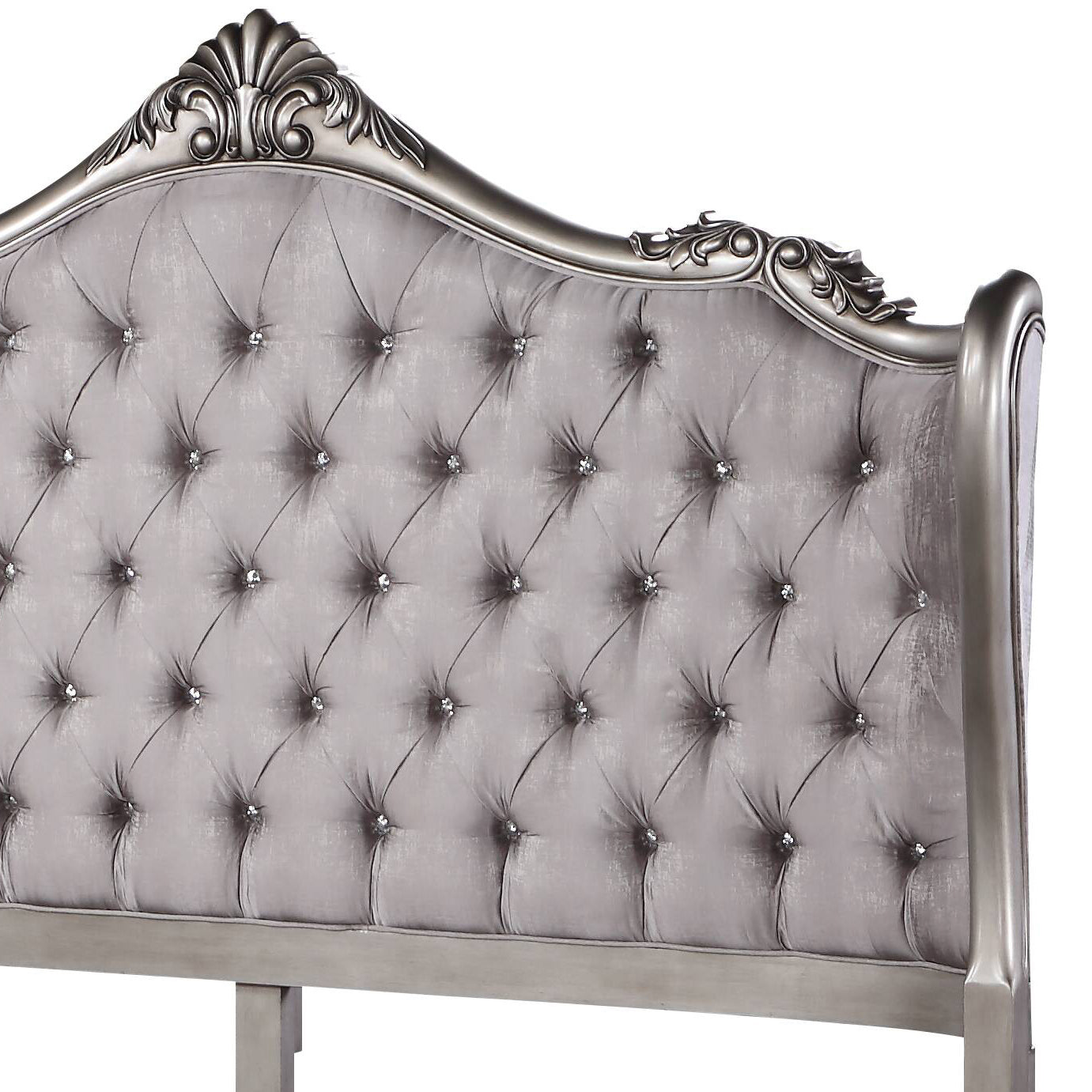 Ariadne Velvet & Antique Platinum Finish E. King Bed
