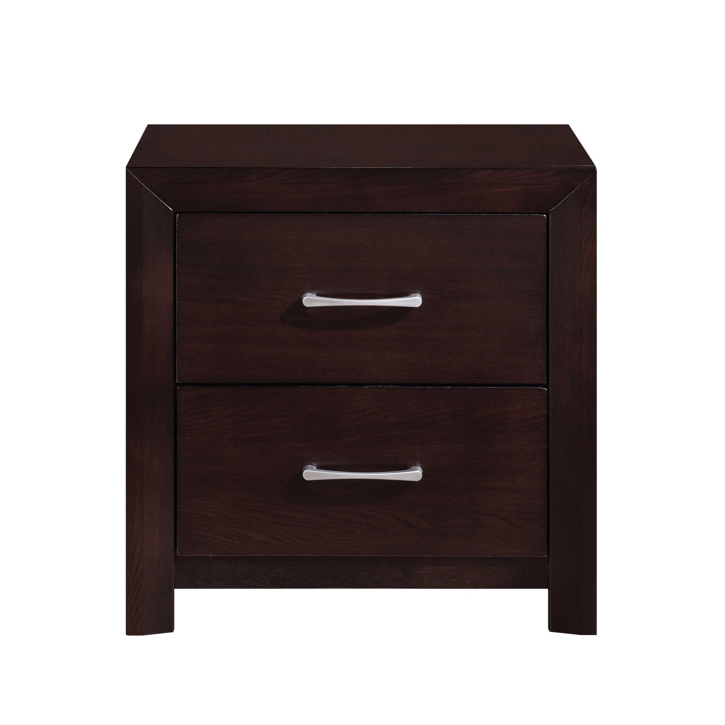 Espresso Finish Contemporary Design 1pc Nightstand of Drawers Silver Tone Pulls Bedroom Furniture