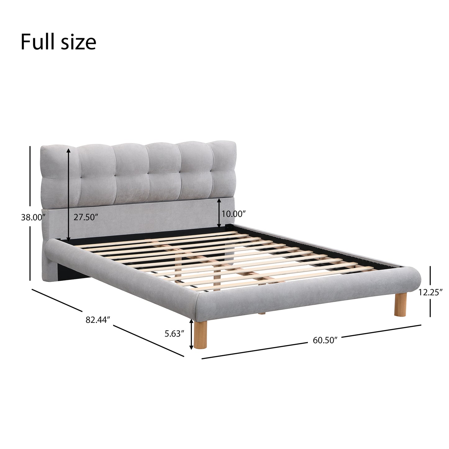 Full Size Upholstered Platform Bed Frame with Cookie-Shaped  Headboard, Easy Assembly, soft and comfortable,Grey