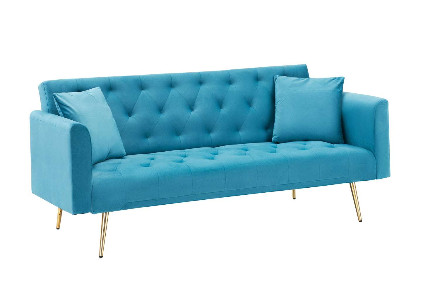 71 inch convertible love seat sofa, American retro, light blue velvet, suitable for small living room, bedroom, office