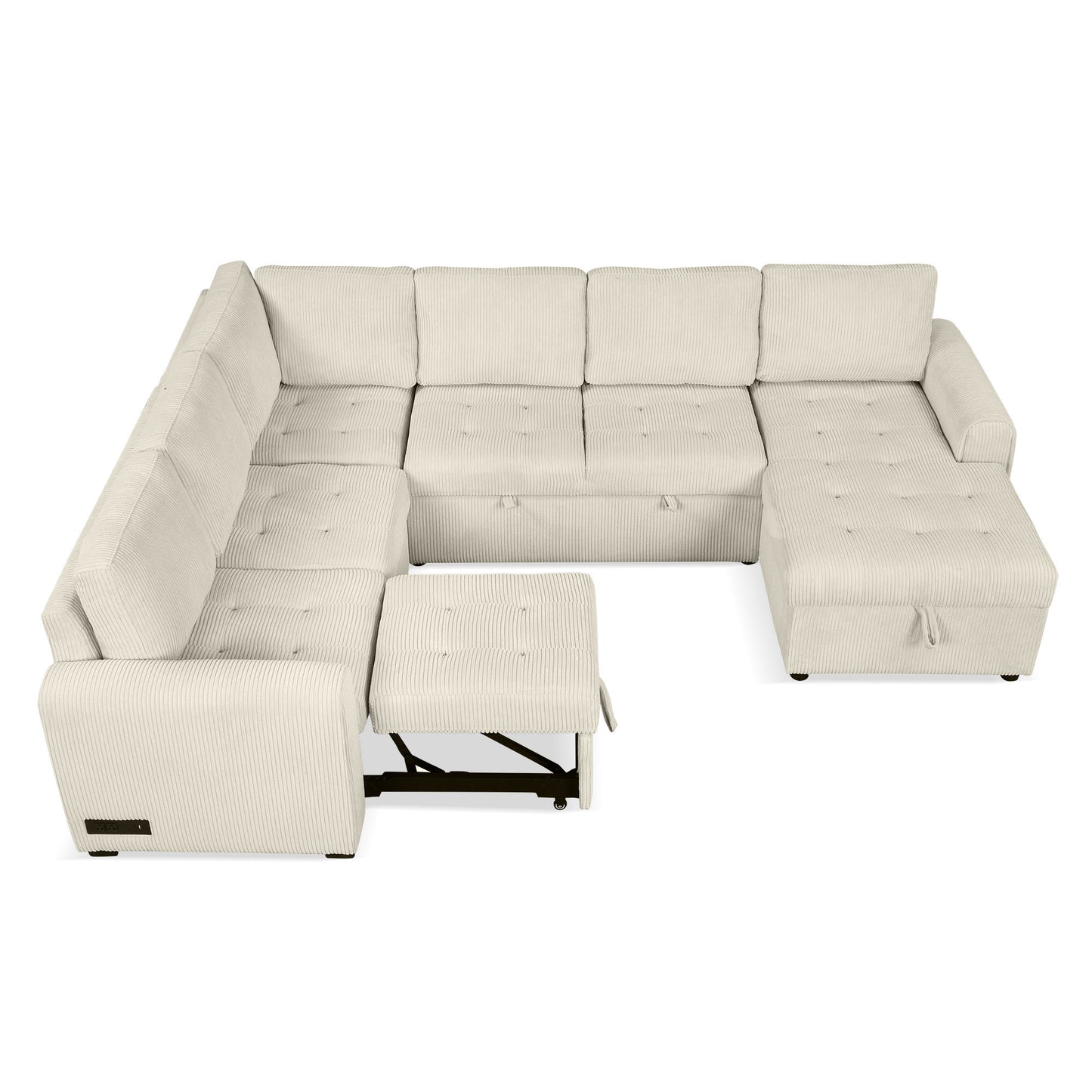 107.5" U-shaped Sofa Sectional Sofa Pull-out Sofa bed with a Storage Chaise Lounge, Charging Devices for Living Room, Beige