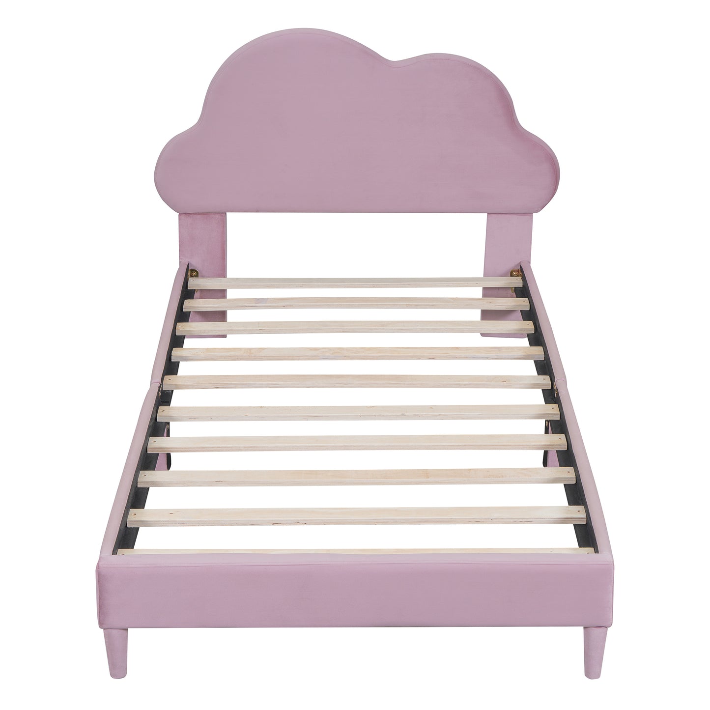 Twin Size Upholstered Cloud-Shape Bed ,Velvet Platform Bed with Headboard,No Box-spring Needed,Pink