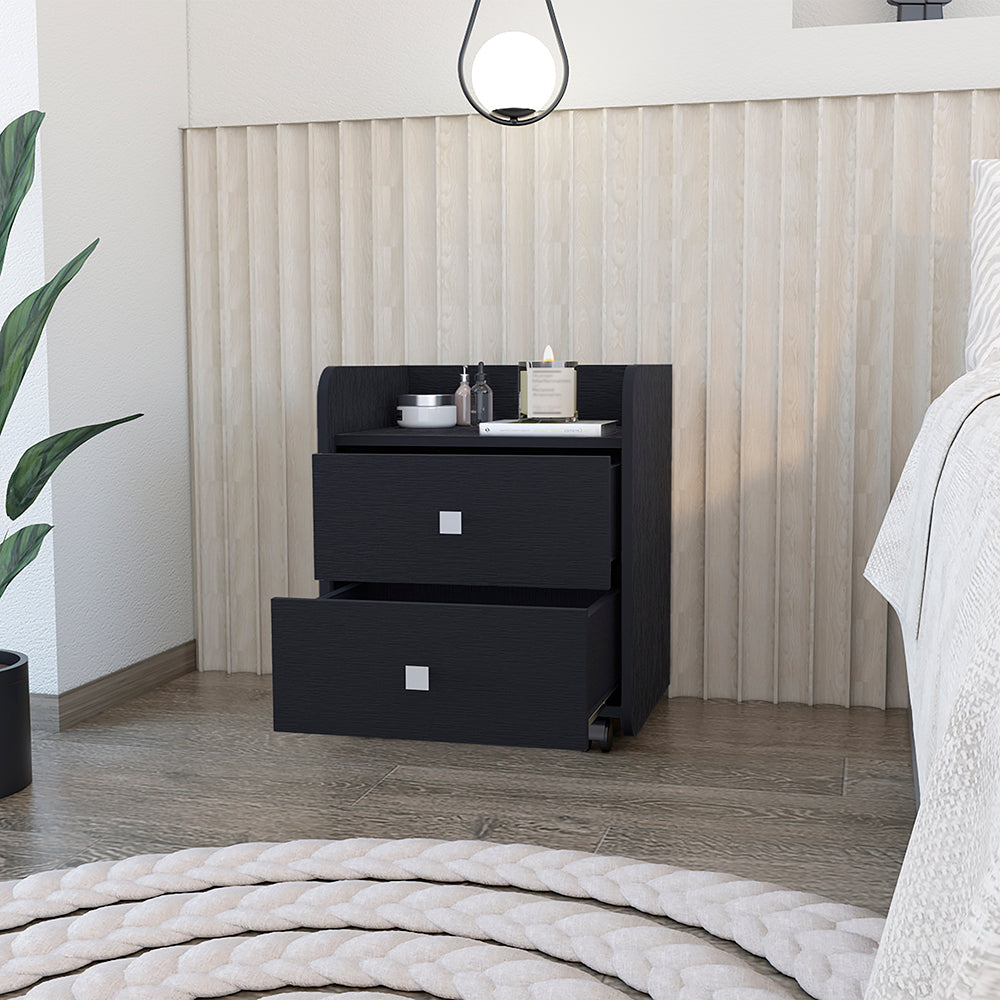 Nightstand Csmet, Metal Handle, Two Drawers, Black Wengue Finish