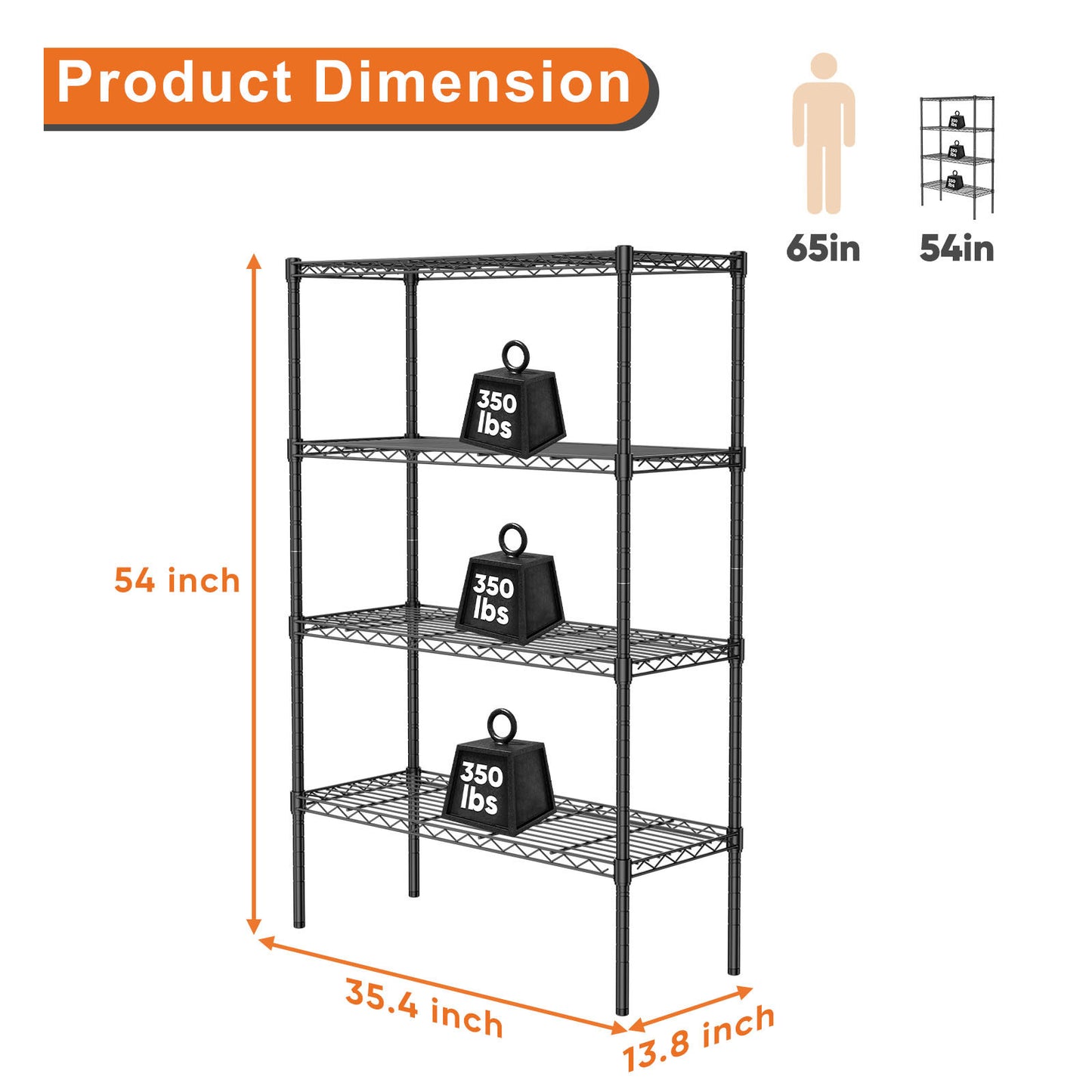 Storage Shelving Unit, Adjustable Metal Wire Racks Heavy Duty Standing Shelf Organizer for Kitchen, Closet, Pantry, Garage, Bathroom, Laundry,4-Tier