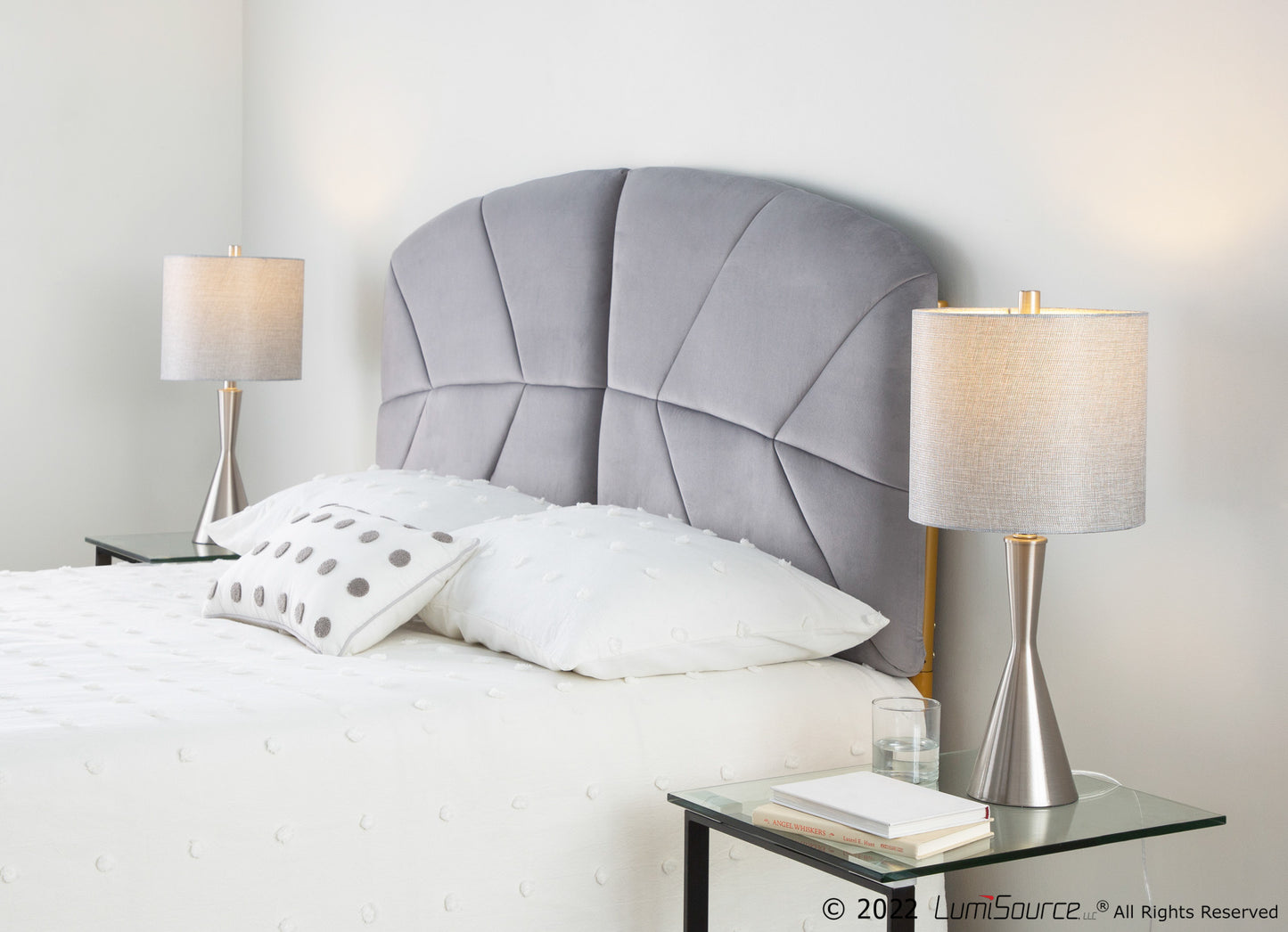 Gemma 23" Contemporary Metal Table Lamp in Brushed Nickel and Grey Linen Shade from Grandview Gallery by LumiSource - Set of 2