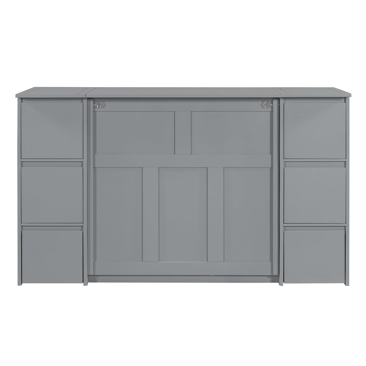 Twin Size Murphy Bed with Drawers, Cabinets and USB Ports,Gray