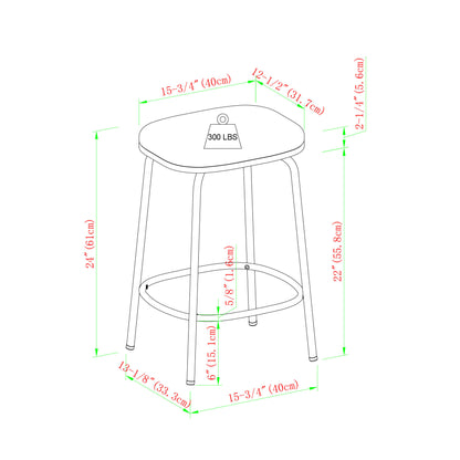 Modern Simple Counter Stool with Upholstered Seat, Set of 2, Ivory