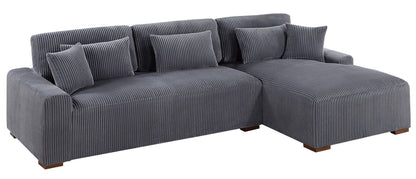 Modern 2pc Sectional Set XL Plush Corduroy Fabric Dark Gray LAF Sofa RAF Chaise Living Room Couch