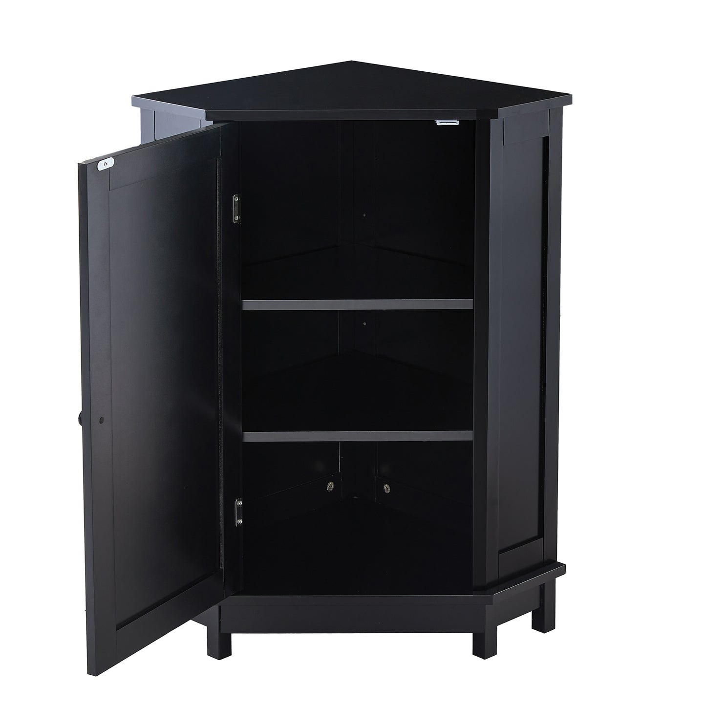 Black Bathroom Cabinet Triangle Corner Storage Cabinet with Adjustable Shelf Modern Style MDF Board