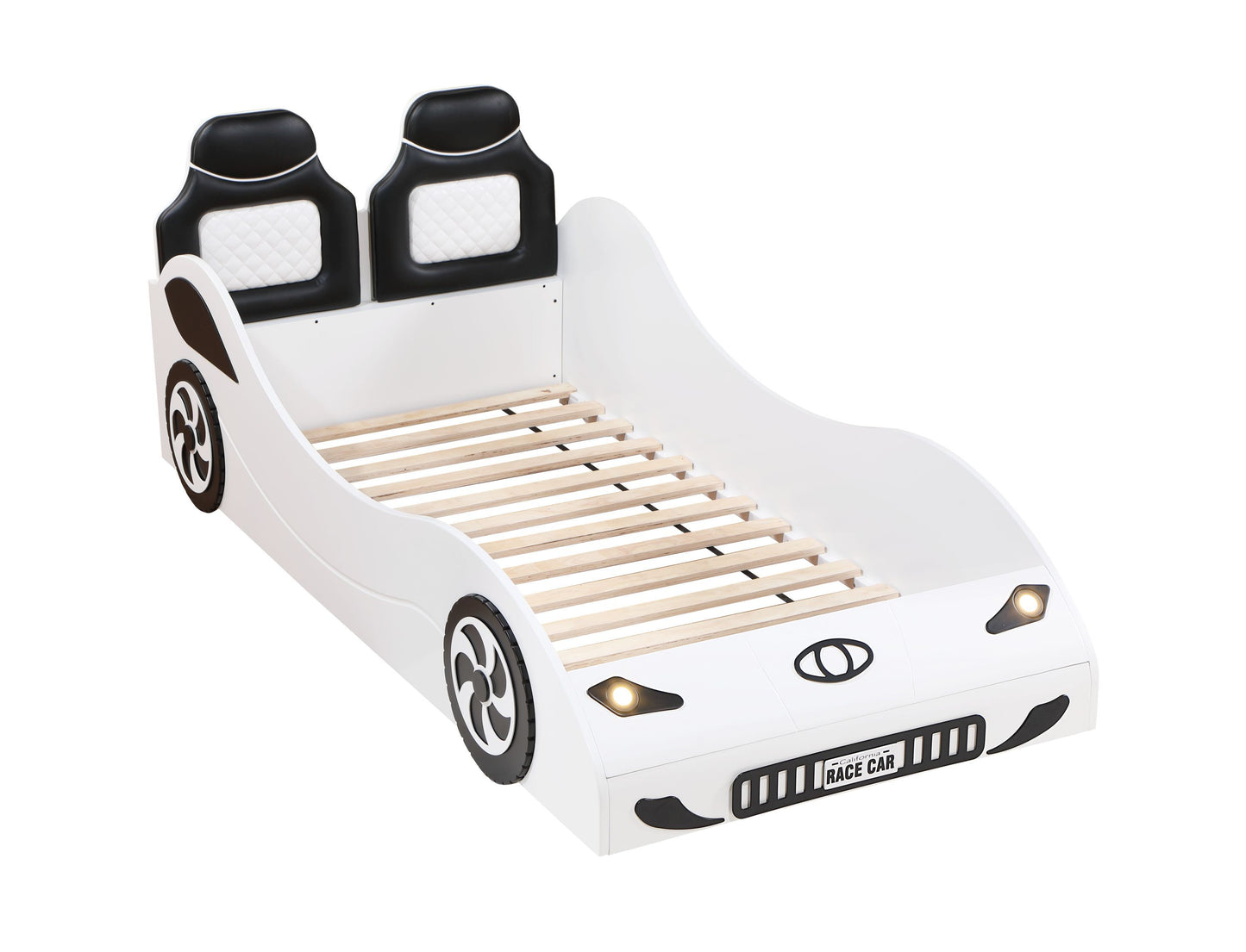 Colen White Finish Twin Car Bed with LED