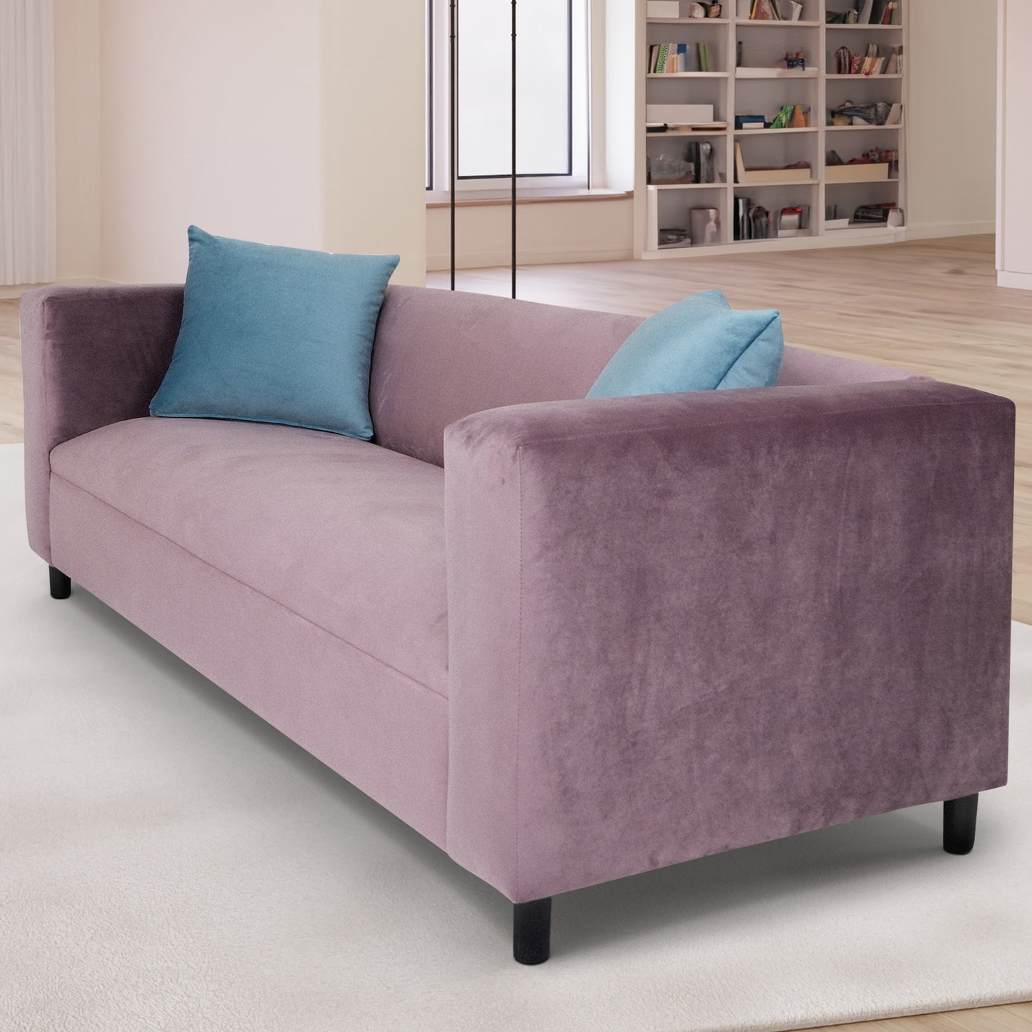 Velvet Sofa for Living Room with Pillows, Modern 3-Seater Sofas Couches for Bedroom, Office, and Apartment with Solid Wood Frame (Lavender)