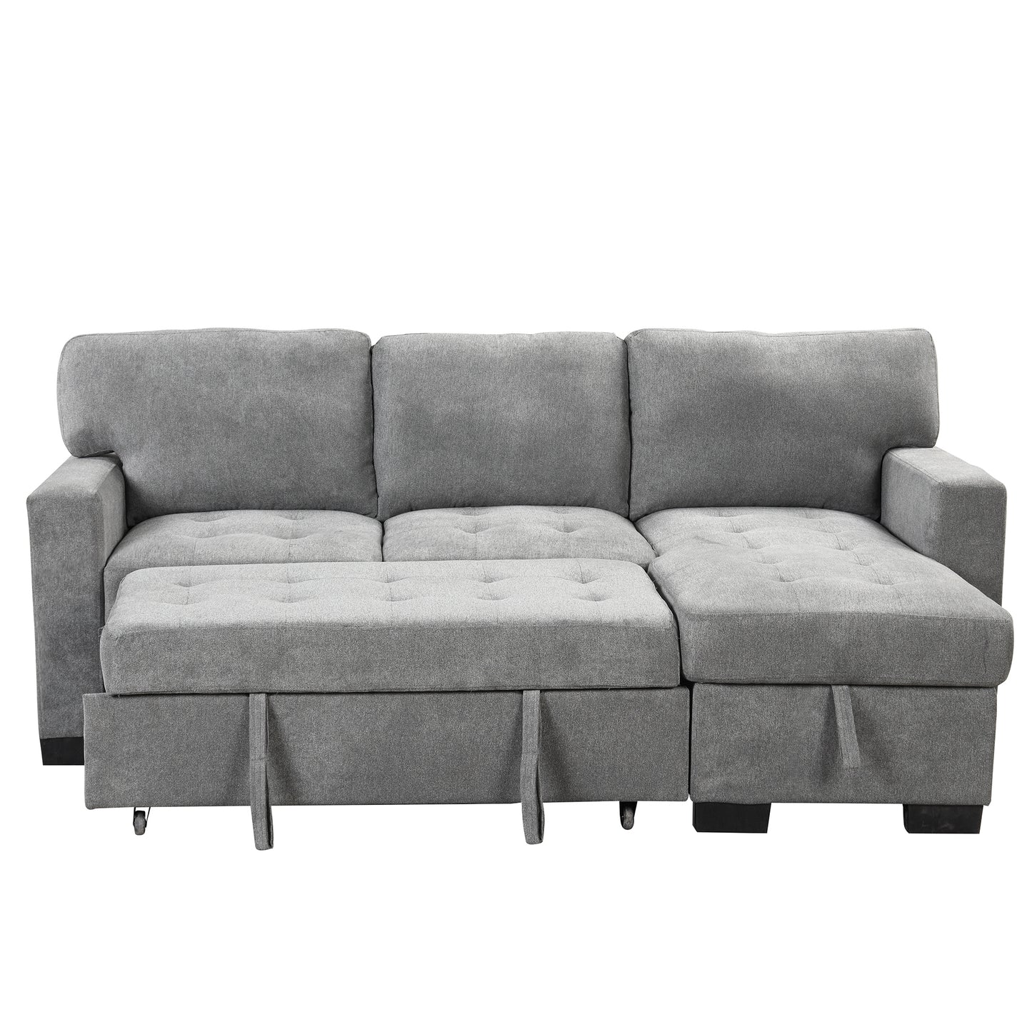 Stylish and Functional Light Chaise Lounge Sectional with Storage Rack Pull-out Bed Drop Down Table  and USB Charger Gray