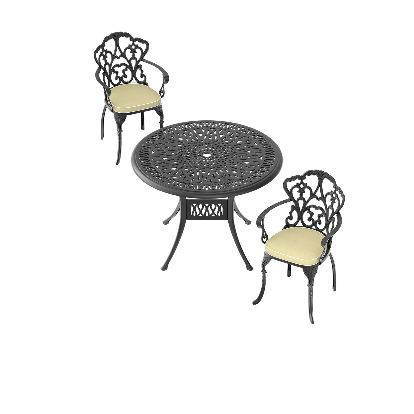 (Cushions In  Random Colors)3-Piece Set Of Cast Aluminum Patio Furniture With  Cushions