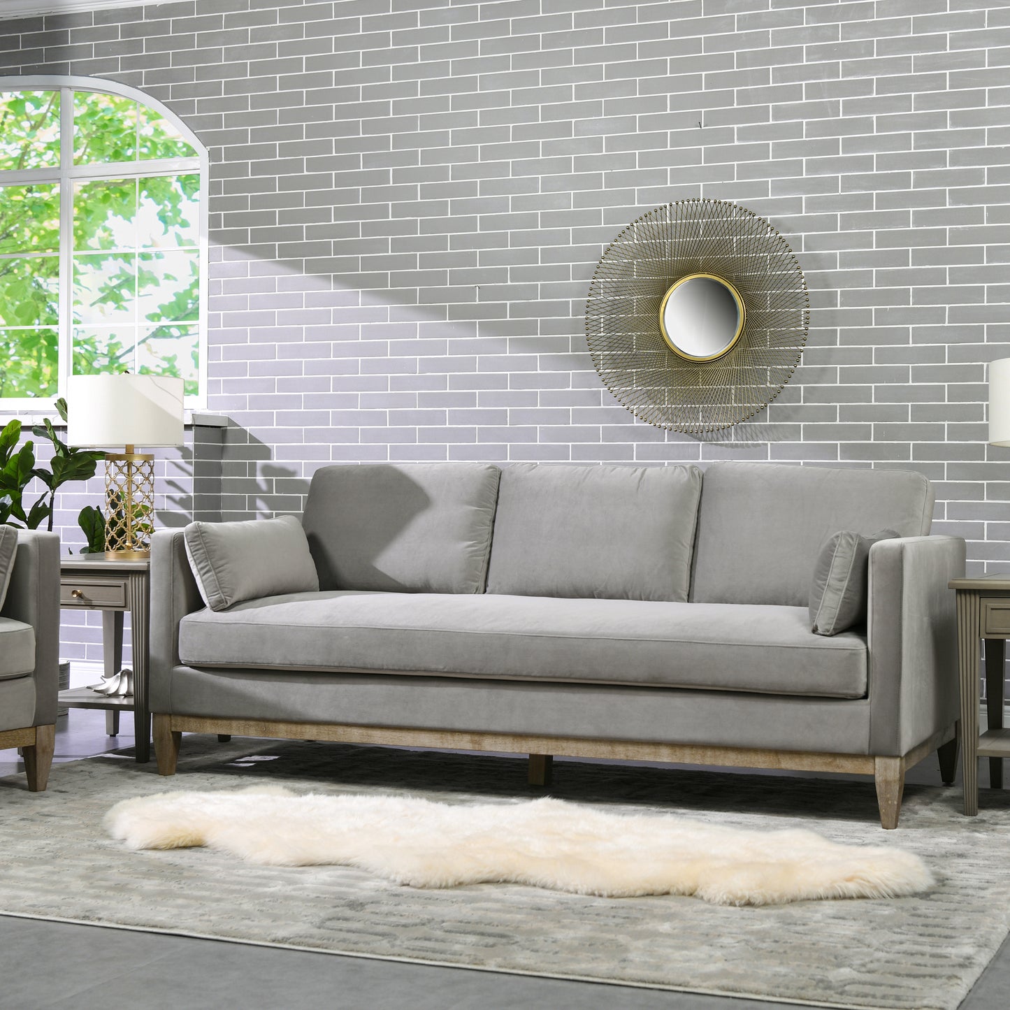 Knox 84" Modern Farmhouse Sofa, Opal Grey Velvet