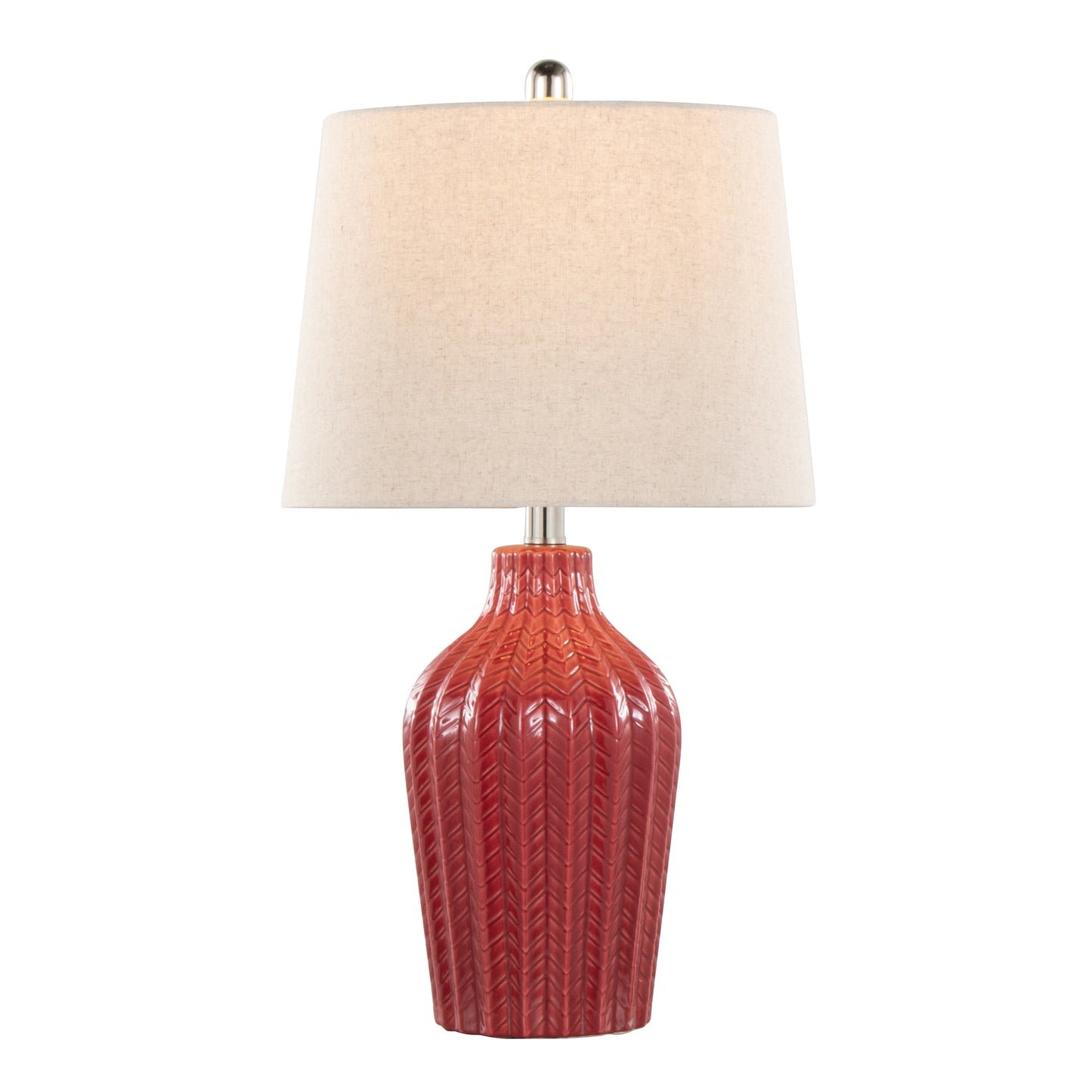 Rockwell 23" Contemporary Ceramic Table Lamp in Glossy Brick Red Ceramic, Polished Nickel and Natural Linen Shade from Grandview Gallery by LumiSource - Set of 2