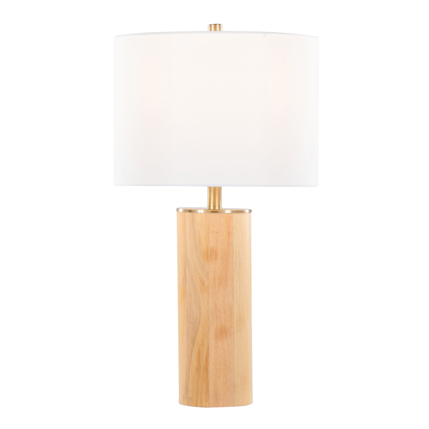 Cylinder Ash 27" Contemporary Wood Table Lamp in Ash Wood, Antique Brass, and White Linen by LumiSource