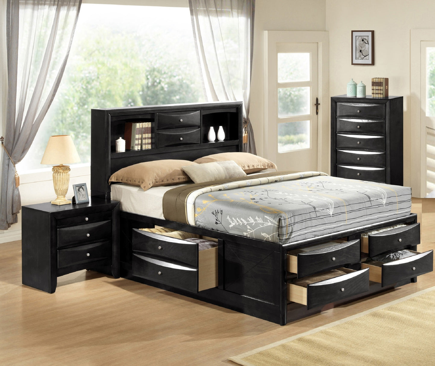 1Pc Contemporary 8 Drawer Dresser Black Finish Solid Wood Wooden Bedroom Furniture