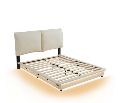 Upholstered Floating Bed Frame with Motion Activated LED Queen Size