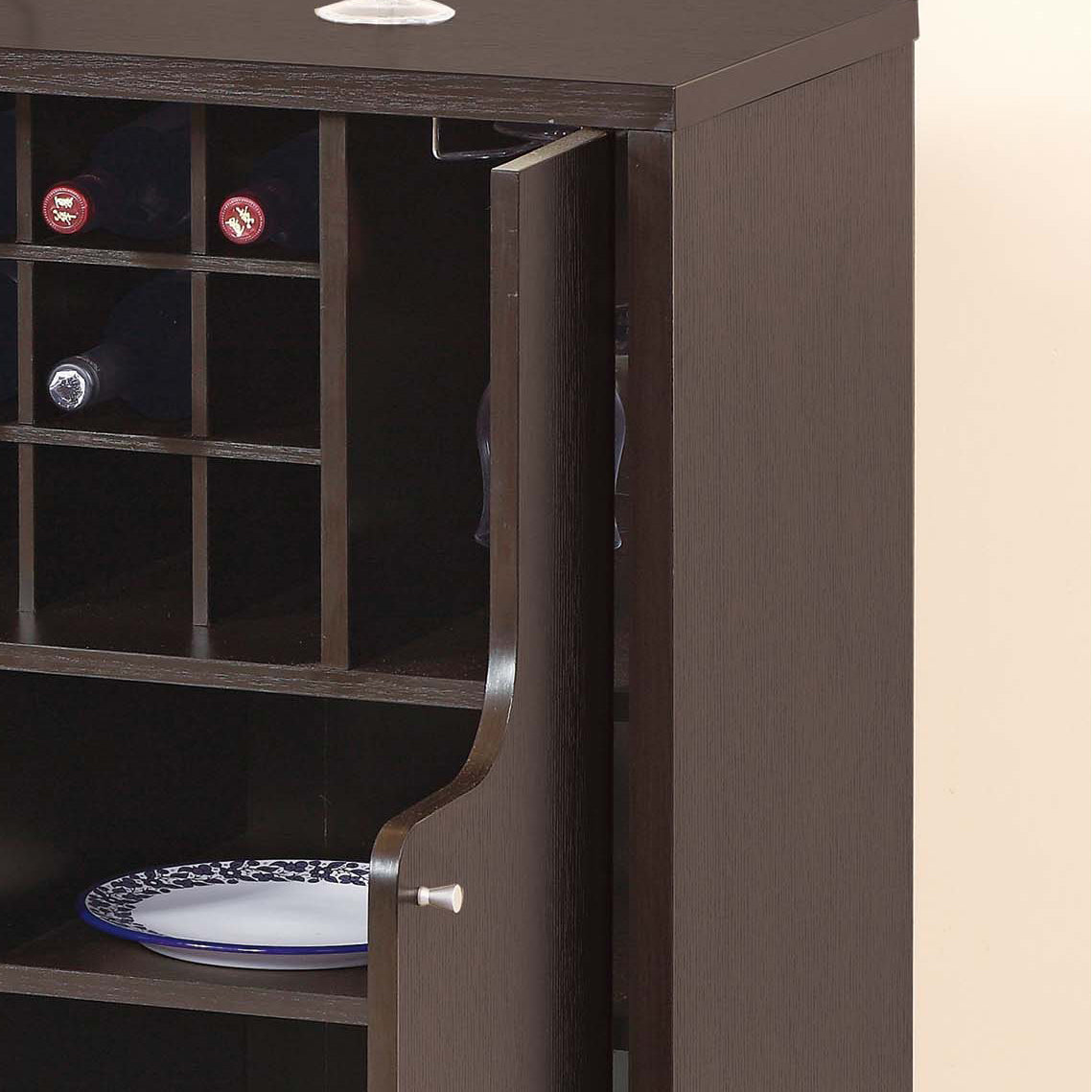 Wine Cabinet Red Cocoa with Two Doors Removeable Wine Bottle Rack Metal Wine Glass Racks Four Shelves