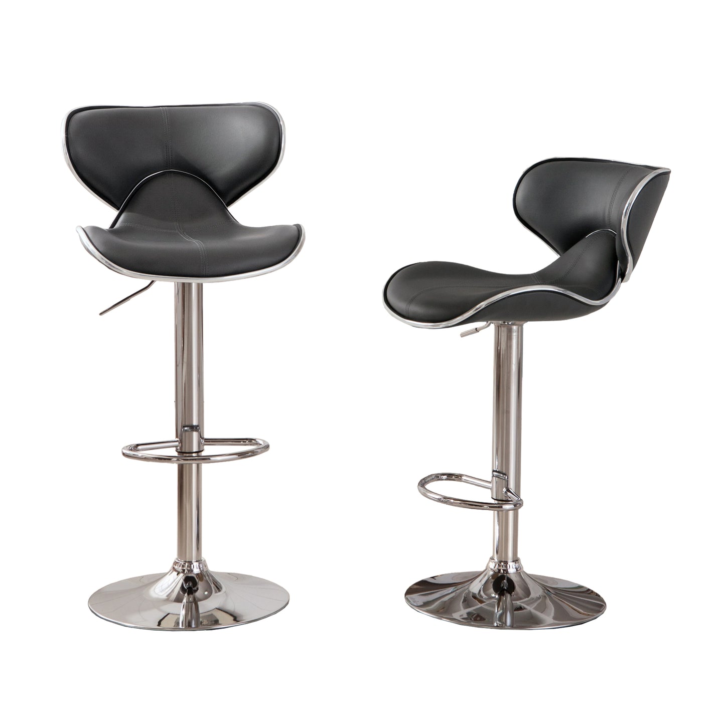 Masaccio Upholstery Airlift Adjustable Swivel Barstool with Chrome Base, Set of 2, Grey