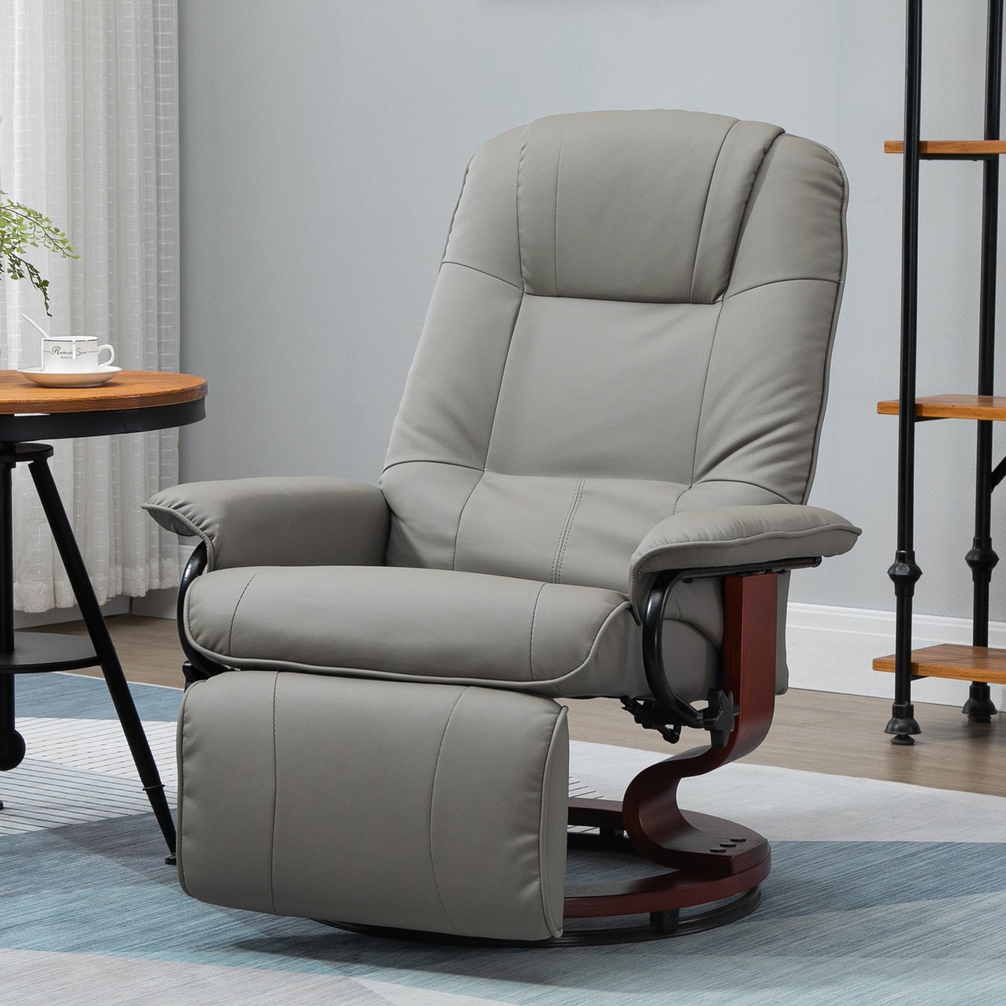 HOMCOM Faux Leather Manual Recliner with Swivel Wood Base Padded Armrest