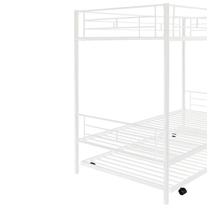 Twin-Over-Twin Metal Bunk Bed With Trundle,Can be Divided into two beds,No Box Spring needed ,White ( old sku: MF194806AAK )