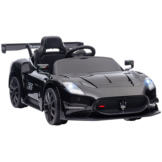 Qaba Maserati GT2 Licensed Ride On Car, 12V Battery Powered Electric Car for Kids with Shock-Absorbers, Auxiliary Wheels, 3MPH Racing Car with Remote, Horn Music LED Lights, Black