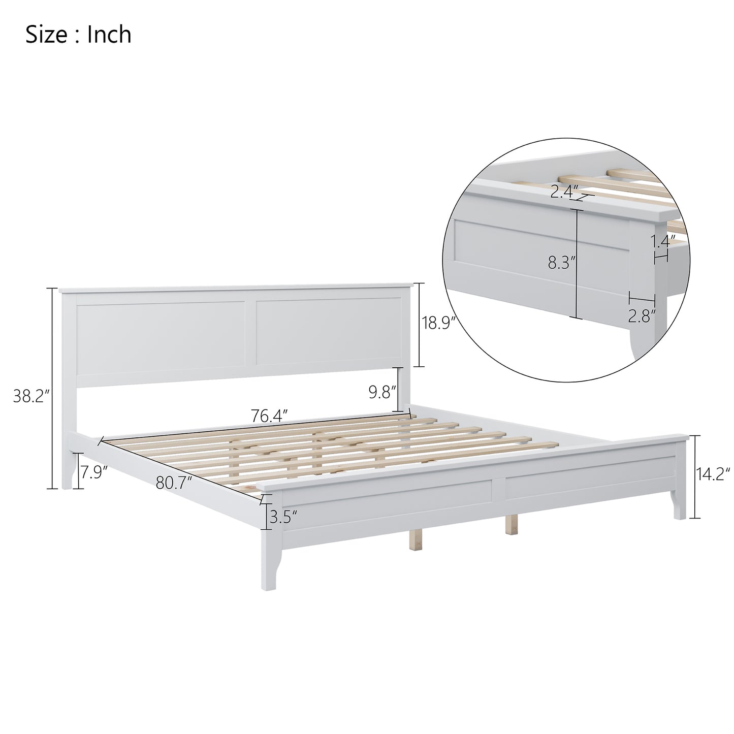 White Solid Wood 5 Pieces King Bedroom Sets(bed+nightstand*2+chest+dresser)old sku:BS500026AAK