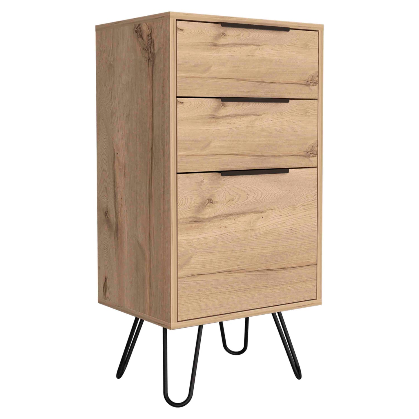 Augusta Light Dresser, Hairpin Legs, Superior Top,Three Drawers -Light Oak