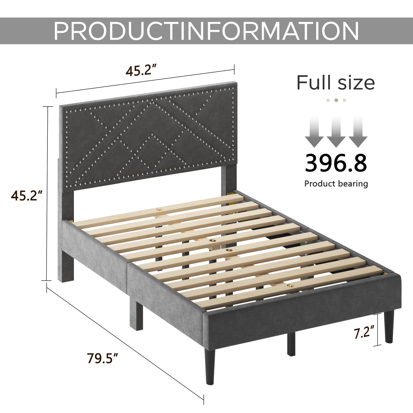 Full Size Bed Frame with Storage Headboard, Metal Platform Bed No Noise, Mattress Foundation Strong Metal Slats Support No Box Spring Needed