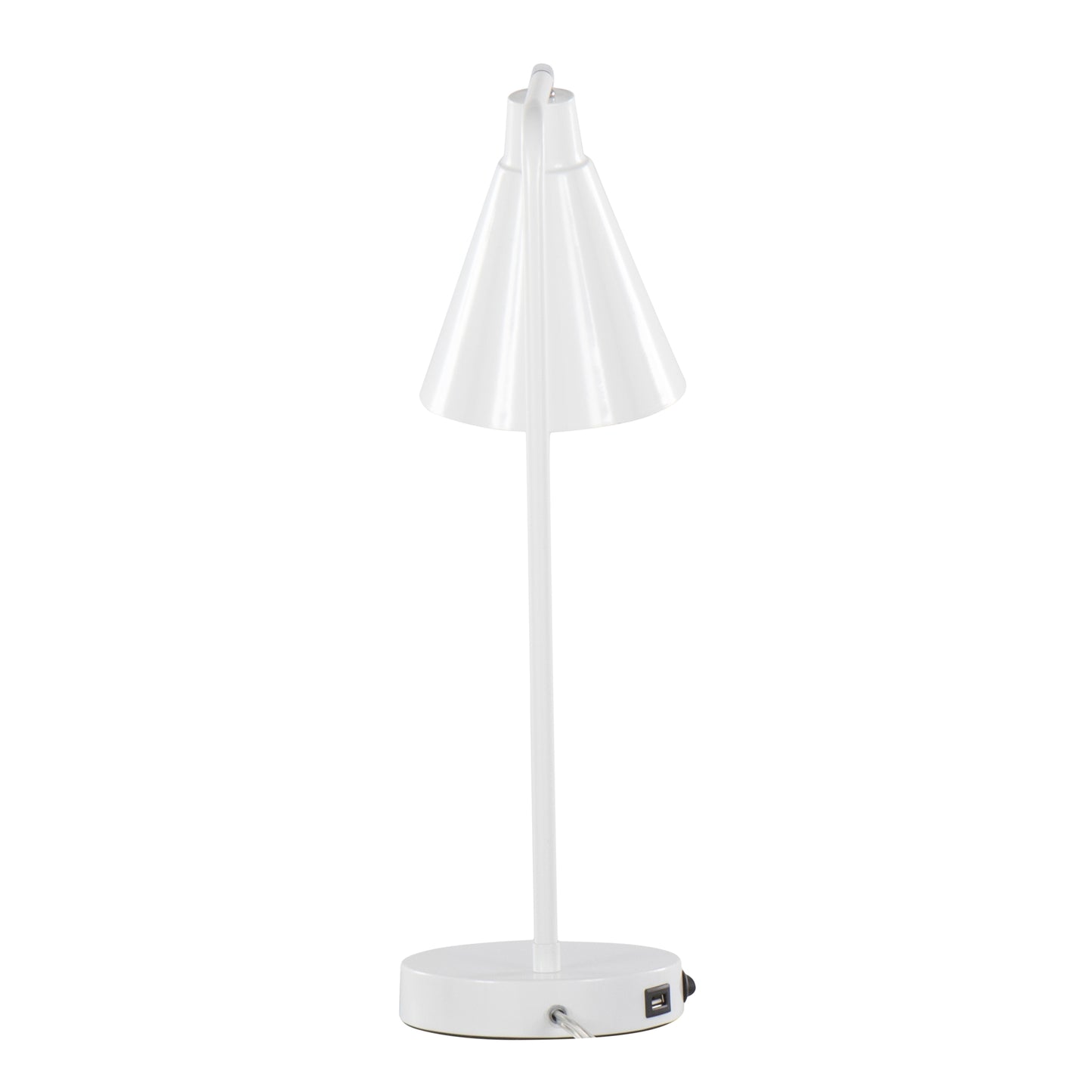 Pix 19" Contemporary Metal Task Lamp in Glossy White Metal and Chrome Accent with Built-In USB Port from Grandview Gallery by LumiSource