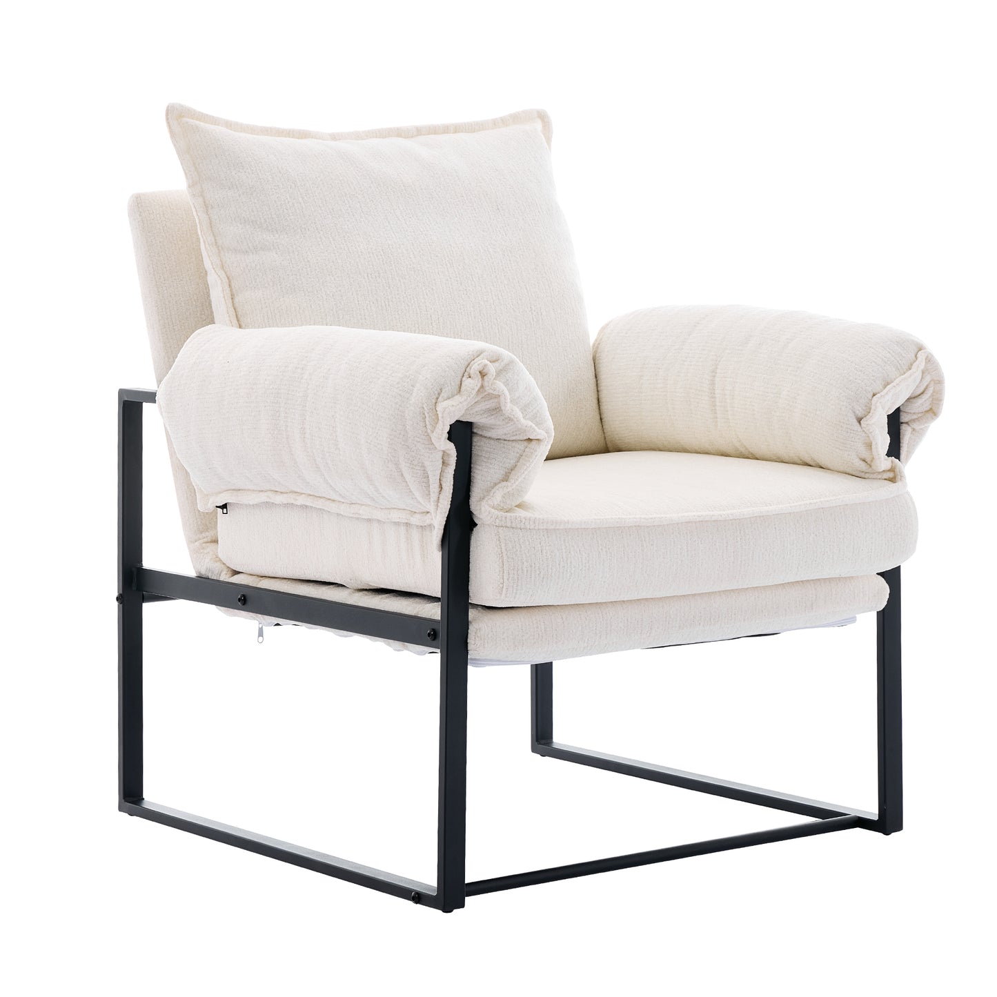 Golden Leg Adjustable Frame Sofa in Creamy White Chenille, 31.5L x 28.5W x 34.7H inches