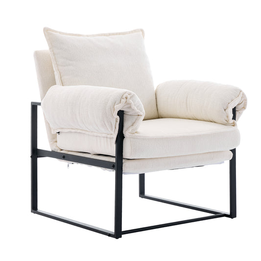 Golden Leg Adjustable Frame Sofa in Creamy White Chenille, 31.5L x 28.5W x 34.7H inches