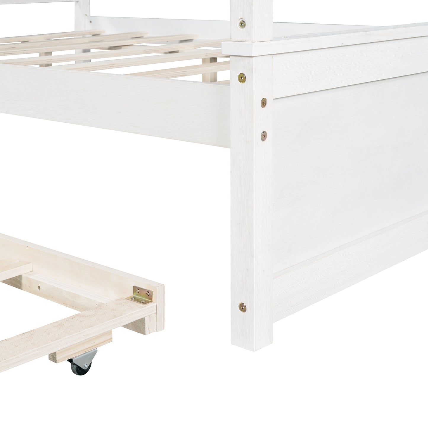 Wood Canopy Bed with Trundle Bed ,Full Size Canopy Platform bed With  Support Slats .No Box Spring Needed, Brushed White