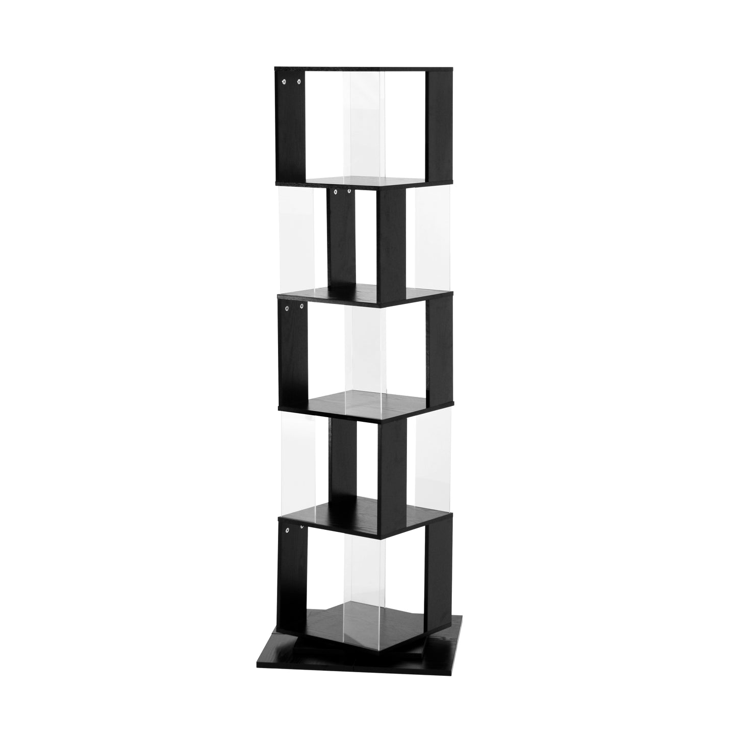 5 tier Rotating Bookshelf, Floor Rack Simple Bookcase  with Acrylic plate Student Multi-Function Creative Bookshelf for Living Room with anti-toppling base