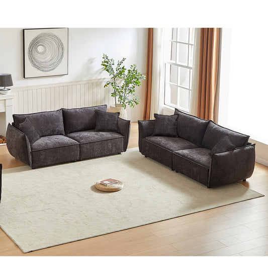 3-Seater + 3-Seater Combo Sofa Modern Living Room Sofa, Linen Fabric Sofa, Wooden Frame with 4 Pillows, Apartment Sofa Furniture