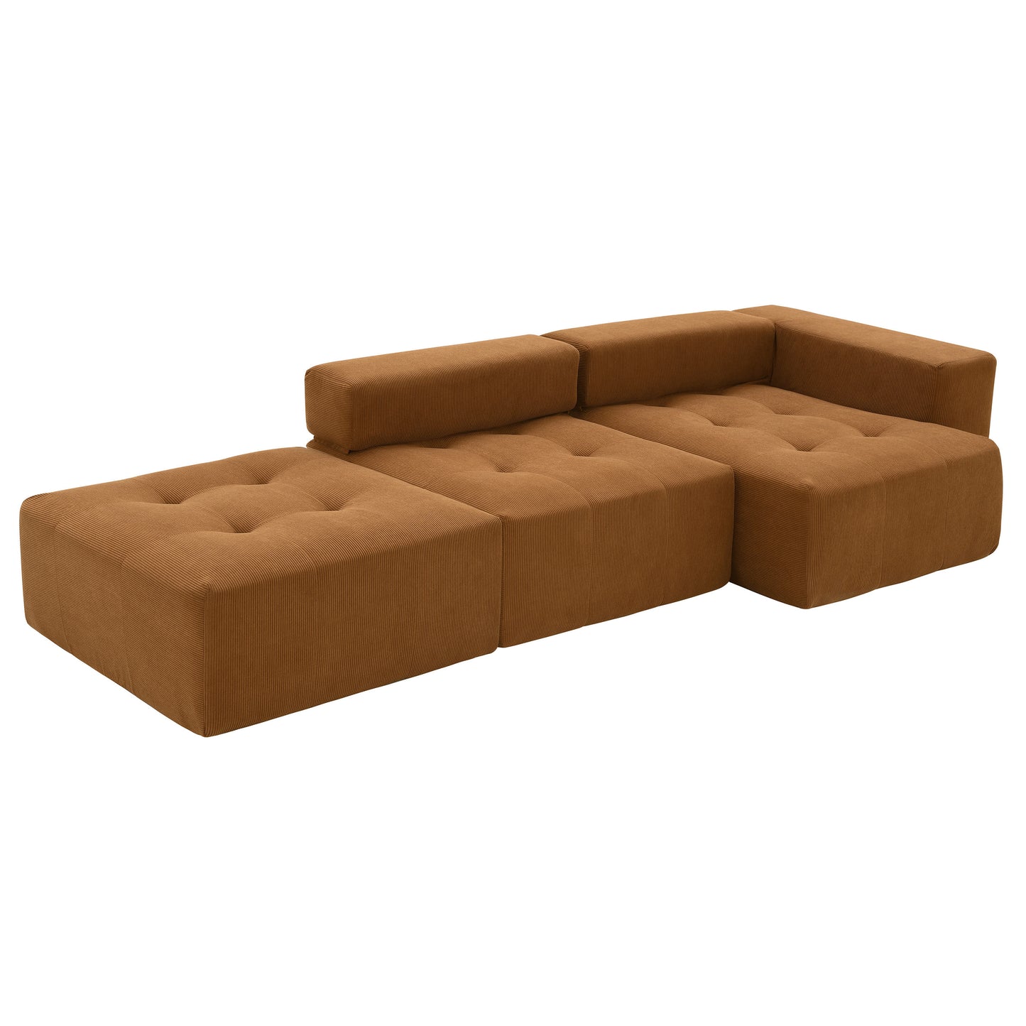 105.5''L Shaped Modular Sectional Sofa,Minimalist Corduroy Floor Couch Set,Convertible Foam-Filled Cloud Compressed Couch for Living Room,3 PC Free Combination,No Assembly Required,3 Colors