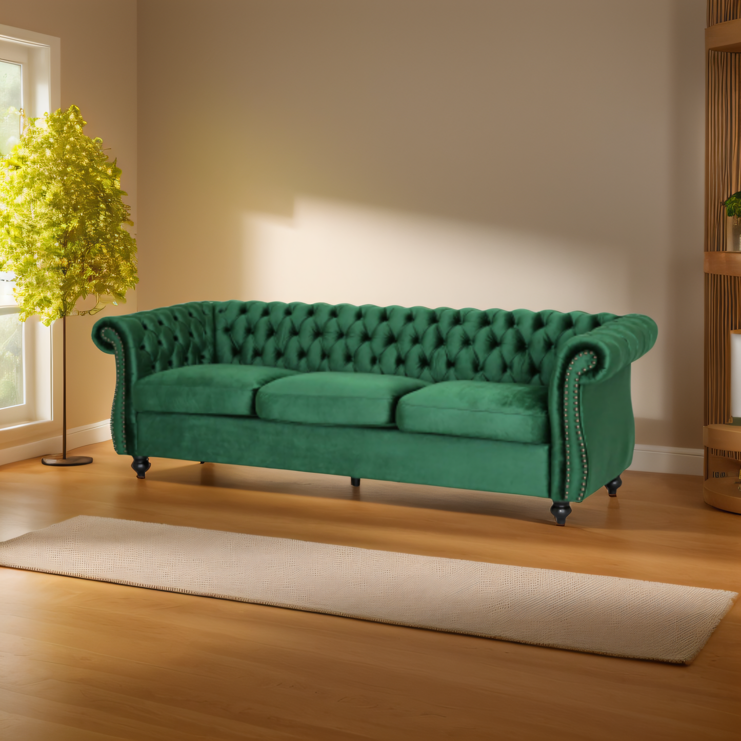 Durable 3-Seater Emerald Velvet Sofa, Combining Luxurious Comfort with Christmas Design, Perfect for Elegant Living Spaces, Featuring Plush Upholstery for Relaxation and a Touch of Sophisticated Style