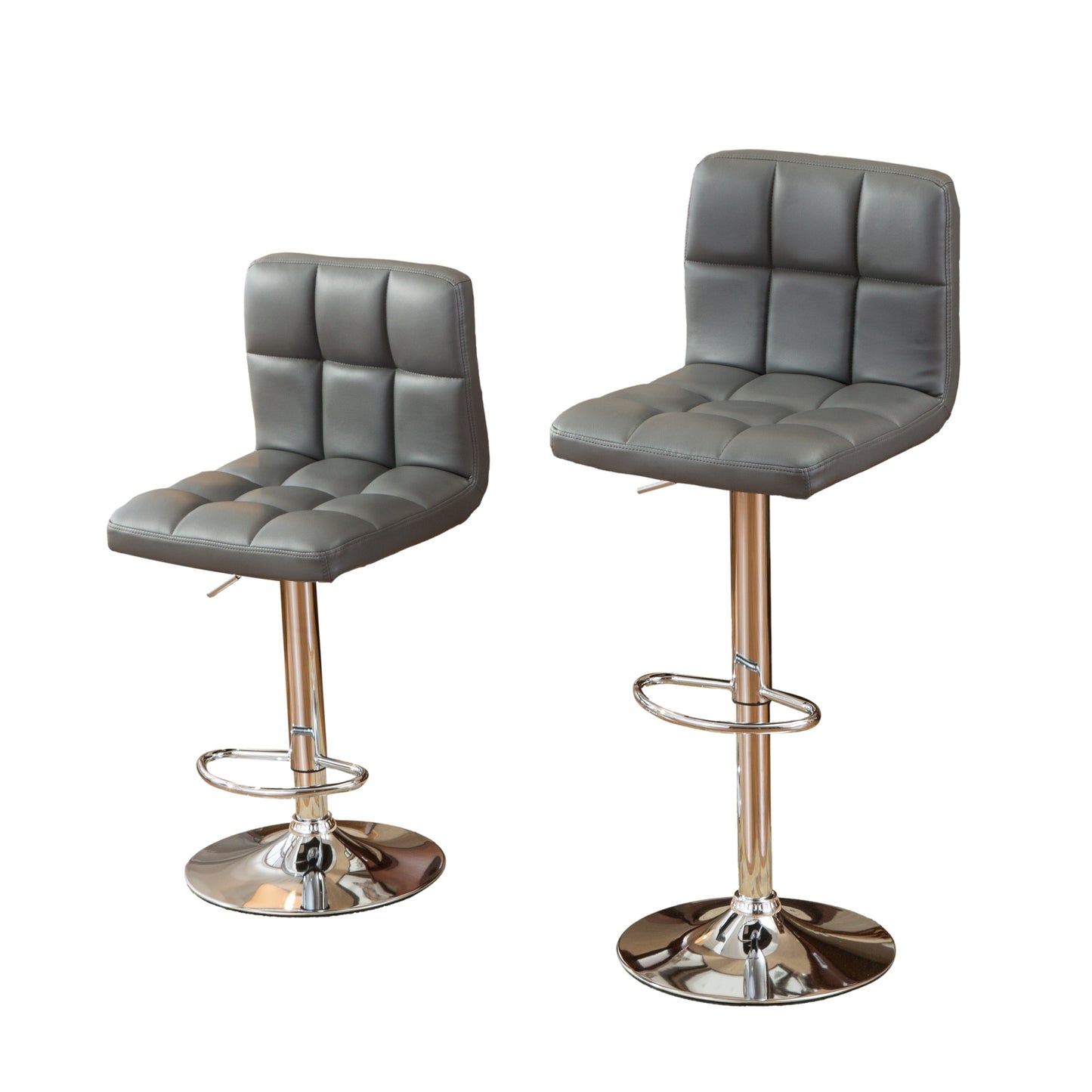 Swivel Faux Leather Adjustable Hydraulic Bar Stool, Set of 2, Gray