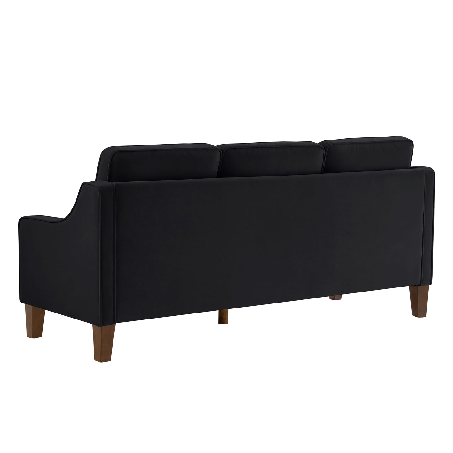 Modern 3 Person seat  Sofa Couch with Scooped Armrest/Wood legs,Upholstered Velvet 3-seat Sofa with Removable Cushions for Livingroom Bedroom,Black