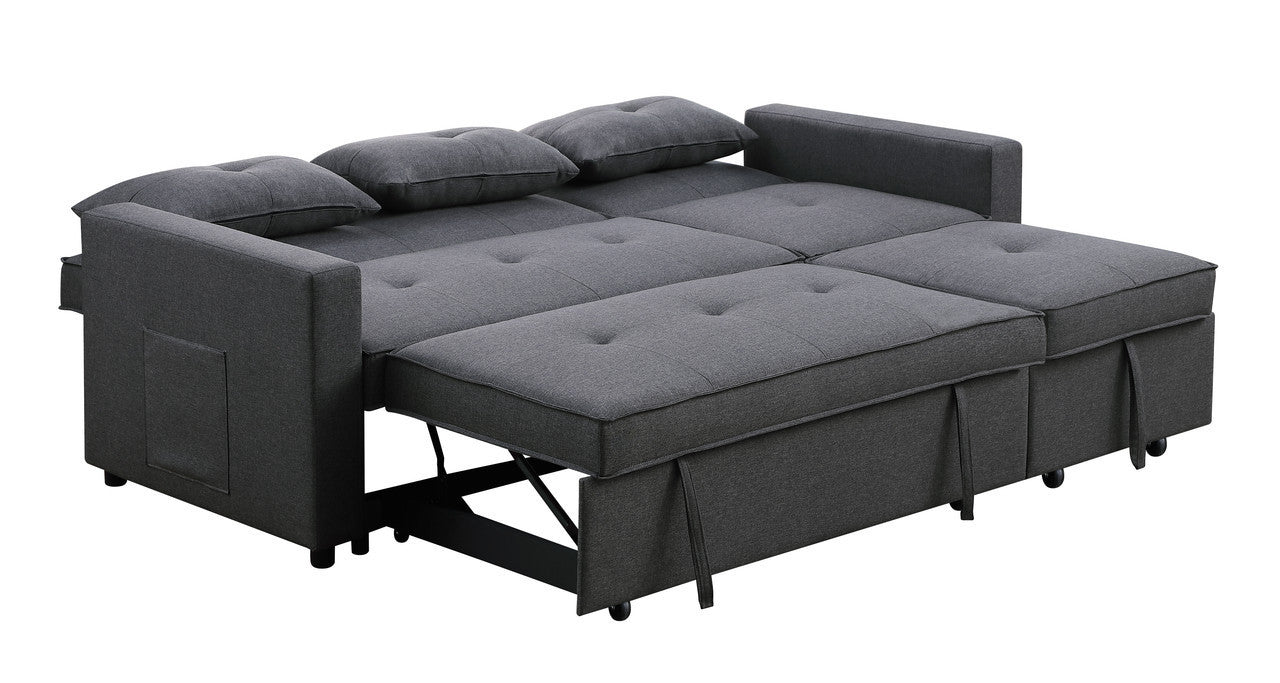 Zoey 79.75" Dark Gray Linen Convertible Sleeper Sofa with Side Pocket