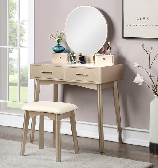 Liannon Contemporary Wood Vanity and Stool Set, Gold