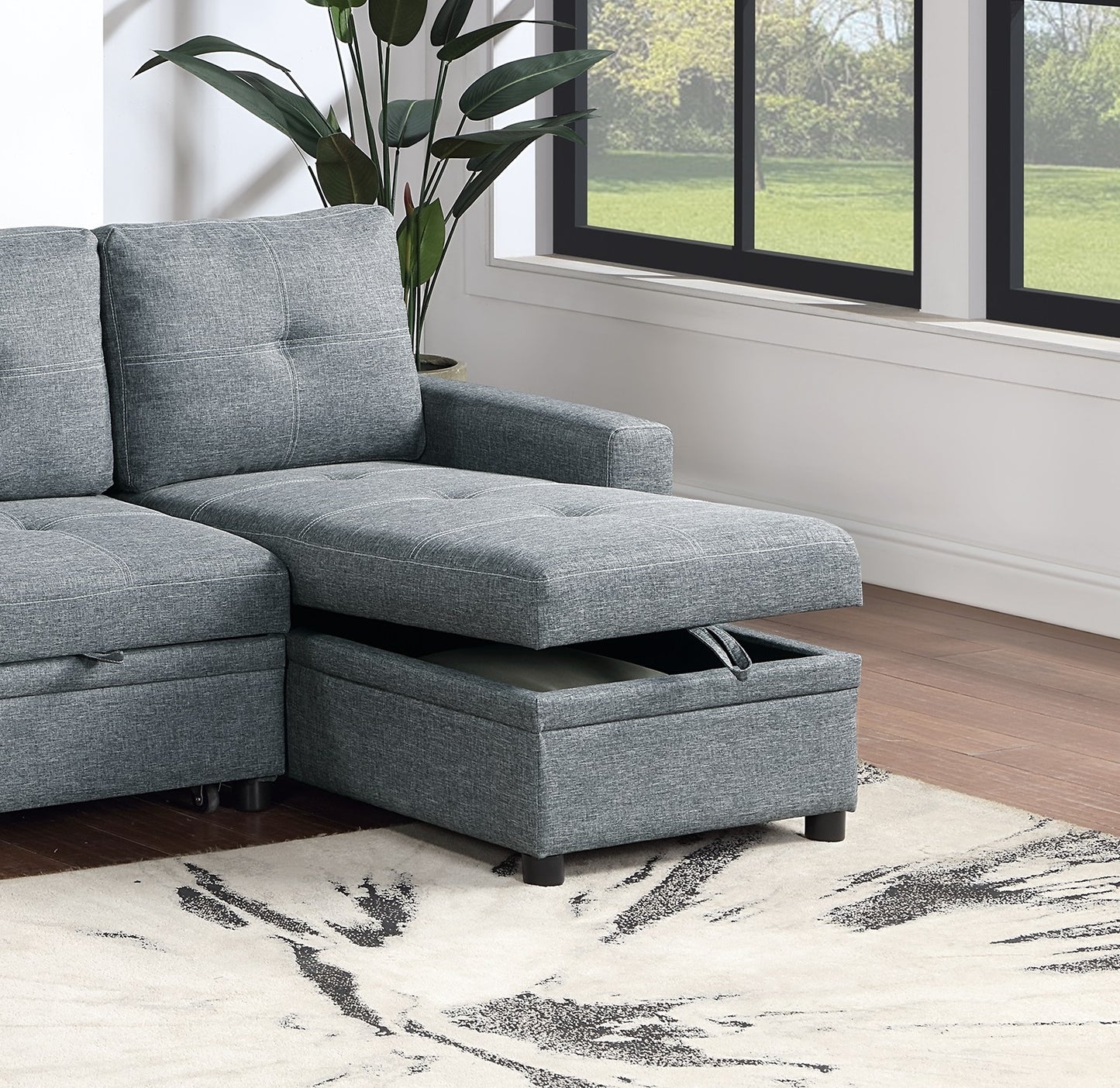 Black Gray Polyfiber Convertible Sectional Sofa Pull out Bed Couch Storage Chaise Reversible 2pc Sectional Living Room Furniture