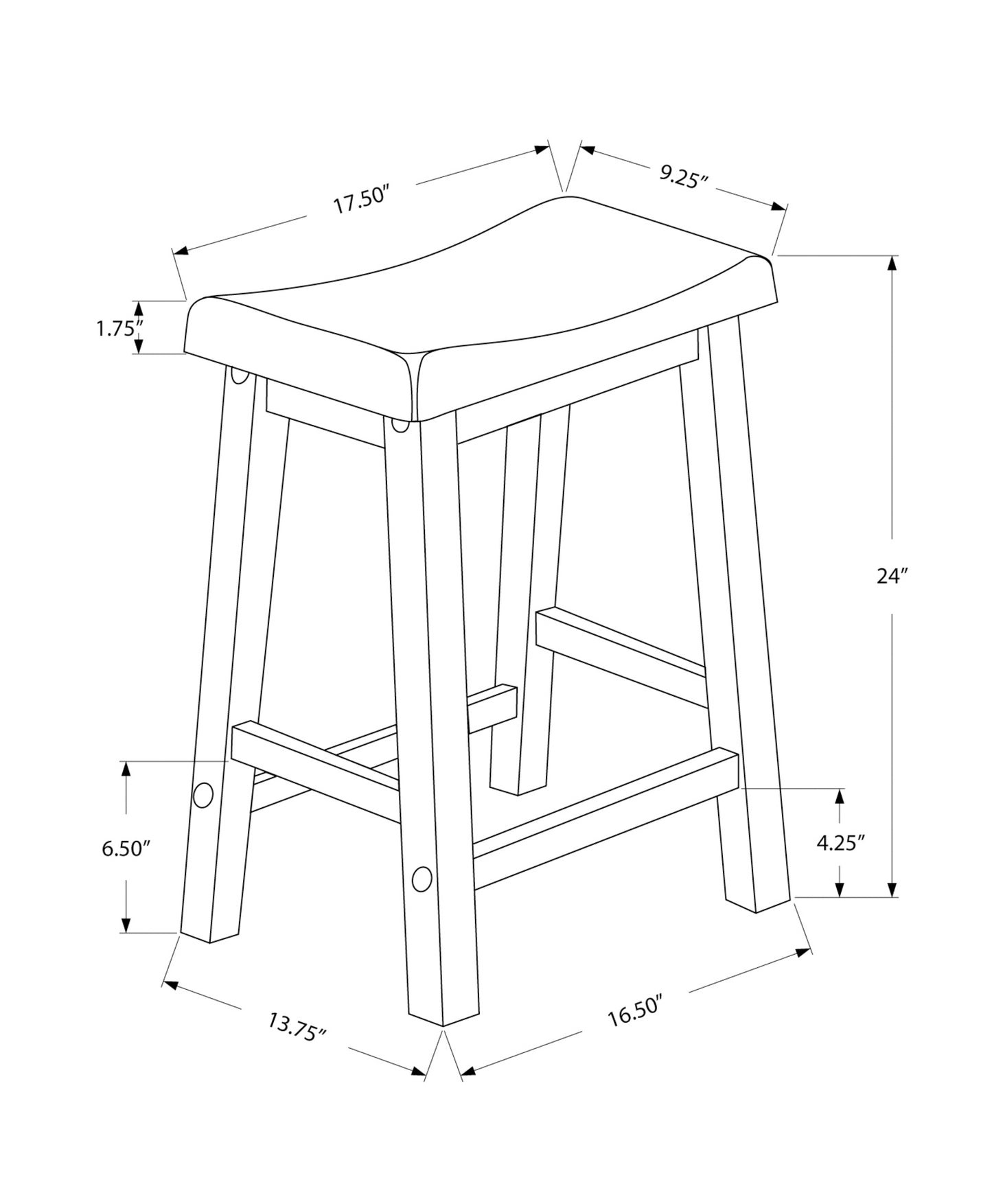 Bar Stool, Set Of 2, Counter Height, Saddle Seat, Kitchen, White Wood, Contemporary, Modern