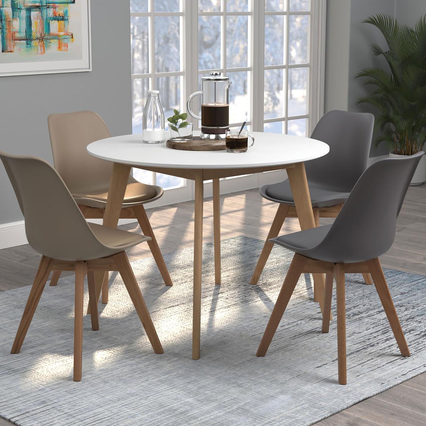 Matte White and Natural Round Dining Table